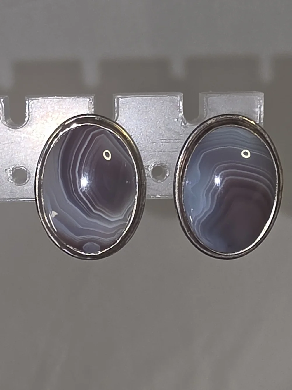Sterling Silver Brown Band Agate Oval Earrings